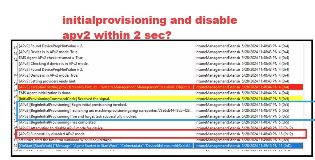 autopilot device preparation initialprovisioning is done and within 2 seconds apv2 mode is disabled