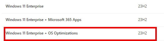 the windows 365 cloud gallery images still shows the windows 11 enterprise + os optimizations template for now