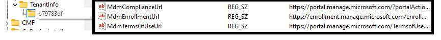 the mdmenrollmenturl should be configured in the registry in the tenantinfo registry key. Dsregcmd /status pulls its informaiton from there