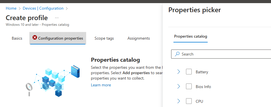 configuring the properties that need to be harvested by configuring a new properties catalog