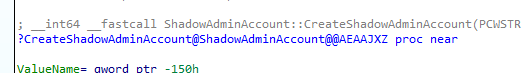 createshadowadminaccount is the function inside the samsrv.dll that is resposible for creating the system managed account (shadowadmin)