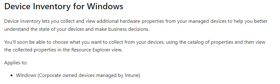 deviceinventory for windows is in development