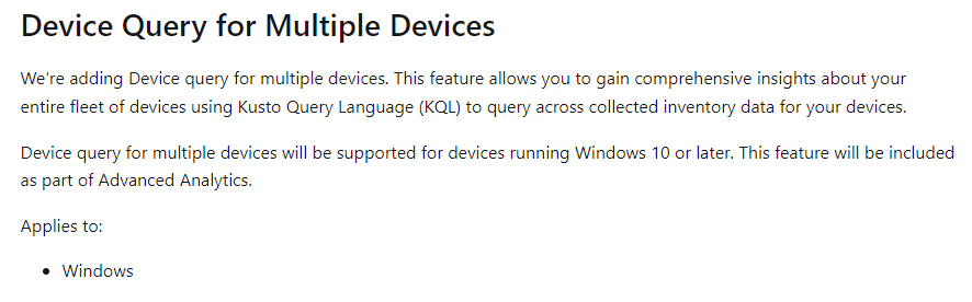 device query for multiple devices aka multidevicepivot is in development