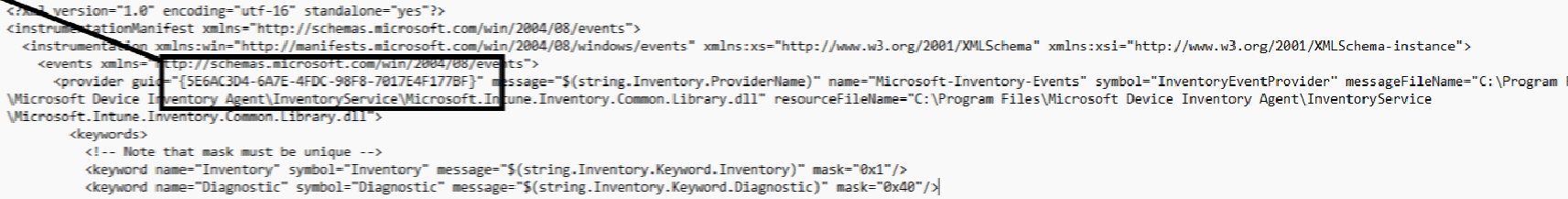 the eventschema.man file that is used by the msi to configure the event publisher with wevtutil