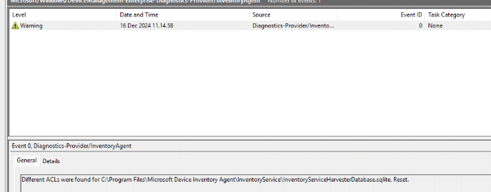 Different acls were found in the inventoryagent event log