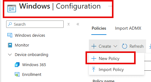 Configuring a new policy to setup enhanced device inventory