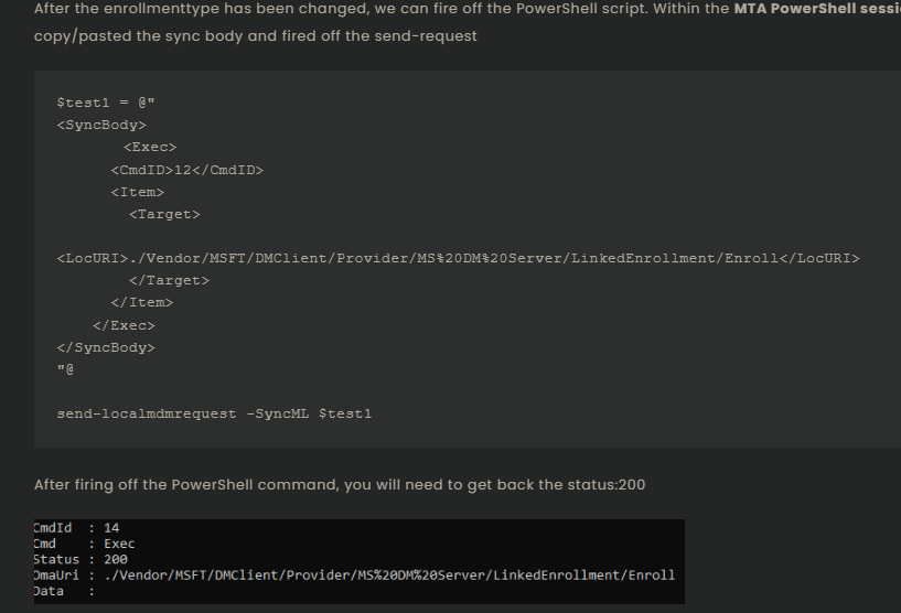 using the localmdm powershell module to kick off the dual enrollment myself