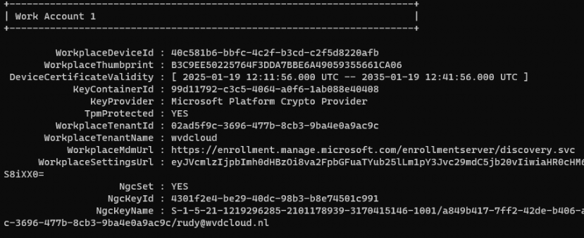 the device showing the work account when using dsregcmd /status